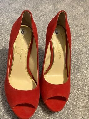 Jessica Simpson Red Suede Peep Toe Heels